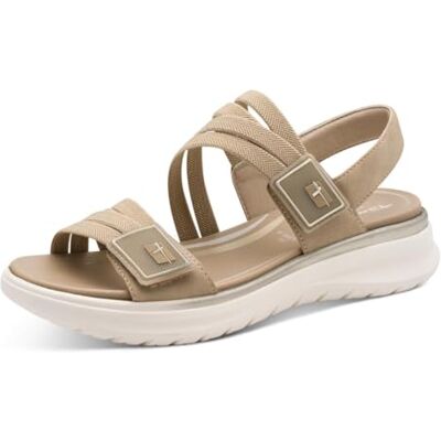 Tamaris Comfort dam platta multijusterbara platta sandaler, beige/guld, 36 EU Tamaris Comfort dam platta multijusterbara platta sandaler, beige/guld, 36 EU