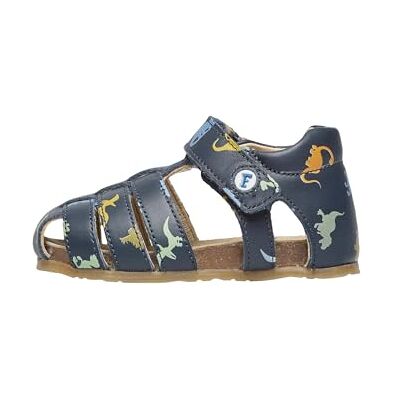 Falcotto ALBY-Halvslutna sandaler i läder med dinosaurietryck, Blå, 18 EU Falcotto ALBY-Halvslutna sandaler i läder med dinosaurietryck, Blå, 18 EU