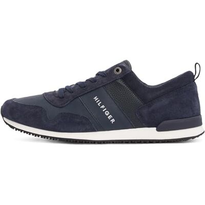 Tommy Hilfiger Herr Runner Sneaker, ikoniskt läder, mocka, mix, runner, sportskor, Blå midnight, 40 EU Tommy Hilfiger Herr Runner Sneaker, ikoniskt läder, mocka, mix, runner, sportskor, Blå midnight, 40 EU