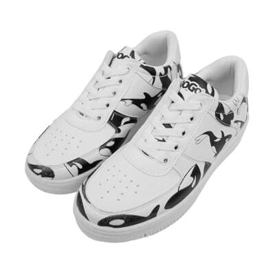 DOGO Kvinnors vita veganska läder sneakers flytande orca mönster, Material: Polyester, 36 EU DOGO Kvinnors vita veganska läder sneakers flytande orca mönster, Material: Polyester, 36 EU