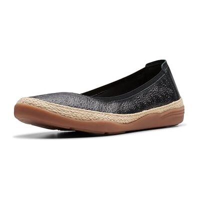 Clarks kvinnors Elaina Rae balett platt, Svart läder, 39 EU Clarks kvinnors Elaina Rae balett platt, Svart läder, 39 EU