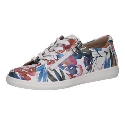 CAPRICE Damsneakers, platt av läder, låg topp, Vit blomma, 42 EU CAPRICE Damsneakers, platt av läder, låg topp, Vit blomma, 42 EU