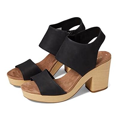 TOMS Dam Mallorca blockplattform atletiska sandaler casual hög klack 7,6 cm och upp brun, Svart läder, 9 TOMS Dam Mallorca blockplattform atletiska sandaler casual hög klack 7,6 cm och upp brun, Svart läder, 9