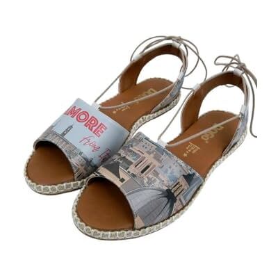 DOGO Dam veganskt läder blå snörning sandaler "That's Amore from Italy" mönster, Material: Polyester, 39 EU DOGO Dam veganskt läder blå snörning sandaler "That's Amore from Italy" mönster, Material: Polyester, 39 EU