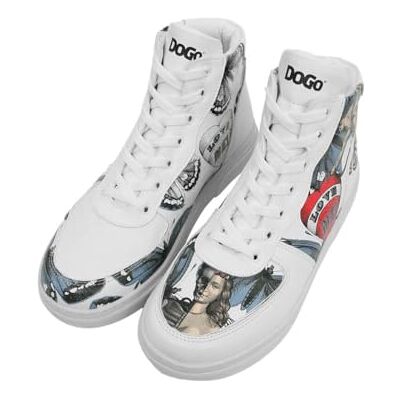 DOGO Kvinnors veganska läder vita höga sneakers Love Me mönster, Material: Polyester, 36 EU DOGO Kvinnors veganska läder vita höga sneakers Love Me mönster, Material: Polyester, 36 EU