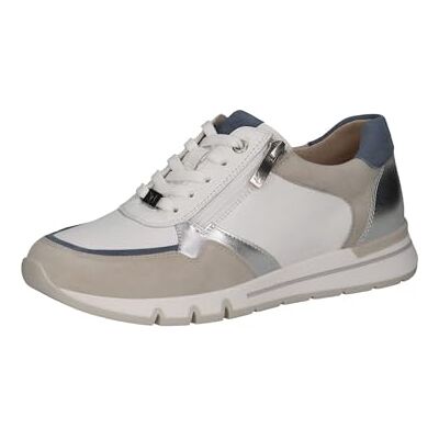 CAPRICE Comfort damsneakers, platta av läder med dragkedja, Vitt silver, 37 EU CAPRICE Comfort damsneakers, platta av läder med dragkedja, Vitt silver, 37 EU