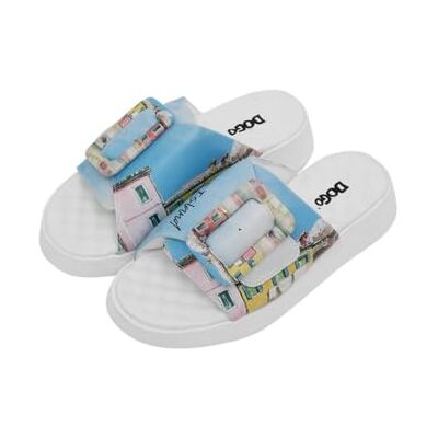 DOGO Dam veganläder blå tofflor Burano Island mönster, Material: Polyester, 39 EU DOGO Dam veganläder blå tofflor Burano Island mönster, Material: Polyester, 39 EU