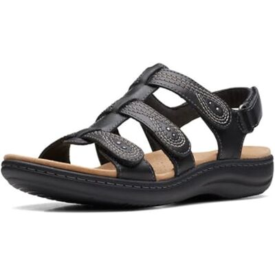 Clarks dam Laurieann VineFlat Sandal, Svart läder, 9W Clarks dam Laurieann VineFlat Sandal, Svart läder, 9W