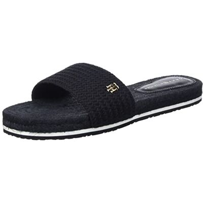 Tommy Hilfiger Th texturerad platt sandal för kvinnor, Svart, 36 EU Tommy Hilfiger Th texturerad platt sandal för kvinnor, Svart, 36 EU