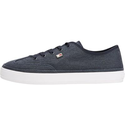 Tommy Hilfiger Tvättad Canvas Vulc Sneaker FW0FW08894 låg topp, blå (rymdblå), 6,5, Blå rymd blå, 40 EU Tommy Hilfiger Tvättad Canvas Vulc Sneaker FW0FW08894 låg topp, blå (rymdblå), 6,5, Blå rymd blå, 40 EU