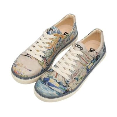 DOGO Kvinnors veganläder beige sneakers akvarell och seglare motiv-36, Beige färg, 36 EU DOGO Kvinnors veganläder beige sneakers akvarell och seglare motiv-36, Beige färg, 36 EU