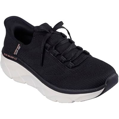 Skechers kvinnors D'lux Walker 2.0 spänning rörelse sneaker, Svart stickad solbränna trim, 37.5 EU Skechers kvinnors D'lux Walker 2.0 spänning rörelse sneaker, Svart stickad solbränna trim, 37.5 EU