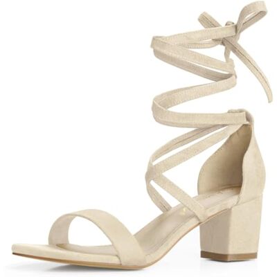 Allegra K kvinnors öppen tå snörning mellantjocka klackade sandaler, BEIgE, 38 EU Allegra K kvinnors öppen tå snörning mellantjocka klackade sandaler, BEIgE, 38 EU
