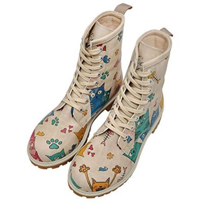 DOGO Cat Lovers dam snörstövlar, Beige, 36 EU DOGO Cat Lovers dam snörstövlar, Beige, 36 EU