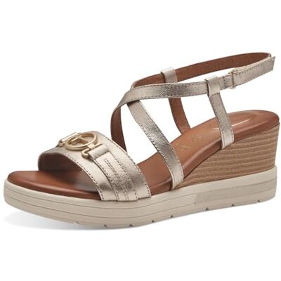 Tamaris dam komfort 8-88307-42 909 LT guld wedge platåsandal bekväm multibredd vardagssko festlig elegant kilsandaler, 39 EU bred, Guldpläterat guld, 39 EU Weit Tamaris dam komfort 8-88307-42 909 LT guld wedge platåsandal bekväm multibredd vardagssko festlig elegant kilsandaler, 39 EU bred, Guldpläterat guld, 39 EU Weit