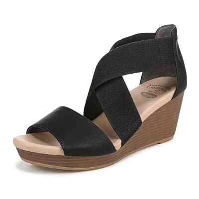 Dr. Scholl's Shoes Womens Barton Band Wedge Black Smooth 8 M Dr. Scholl's Shoes Womens Barton Band Wedge Black Smooth 8 M