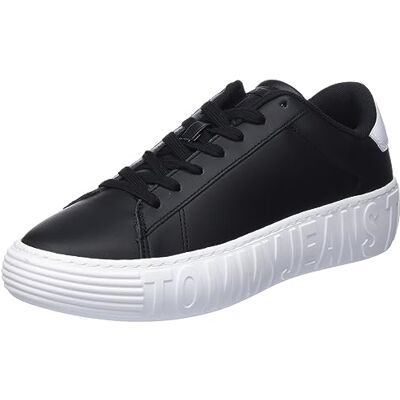 Tommy Jeans Tommy Hilfiger Tommy herrjeans läder yttersula kupsula sneaker, Svart, 40 EU Tommy Jeans Tommy Hilfiger Tommy herrjeans läder yttersula kupsula sneaker, Svart, 40 EU