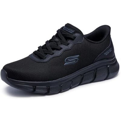Skechers Herr Bobs B Flex Glacial Edge sneakers, svart gängad mesh, 44 EU Skechers Herr Bobs B Flex Glacial Edge sneakers, svart gängad mesh, 44 EU