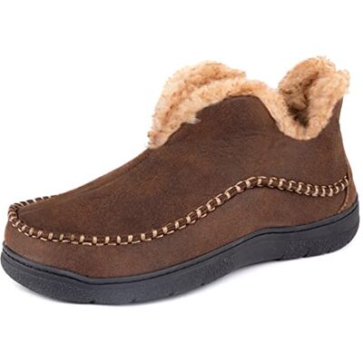 Wishcotton Mens Suede varm Fleece Lining Moccasin tofflor med bekväm non Slip gummisula, mjuk Memory Foam för inomhus och utomhus,Kaffebrunt,44EU Wishcotton Mens Suede varm Fleece Lining Moccasin tofflor med bekväm non Slip gummisula, mjuk Memory Foam för inomhus och utomhus,Kaffebrunt,44EU
