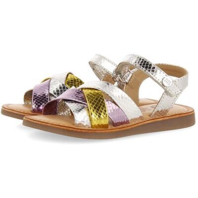 GIOSEPPO Rosa guld och djurtryck metalliserad päls tricolor sandaler för flicka håller, Silver, 30 EU GIOSEPPO Rosa guld och djurtryck metalliserad päls tricolor sandaler för flicka håller, Silver, 30 EU