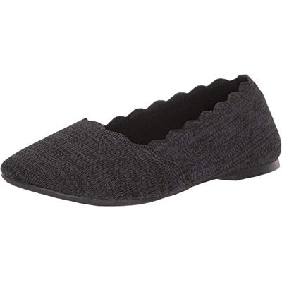 Skechers Women's Cleo-Scalloped Knit Skimmer Ballet Flat, Black, 6 M US Skechers Women's Cleo-Scalloped Knit Skimmer Ballet Flat, Black, 6 M US