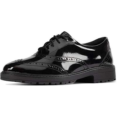 Clarks LoxhamBrogueY Childrens Black Pat, 3 Clarks LoxhamBrogueY Childrens Black Pat, 3