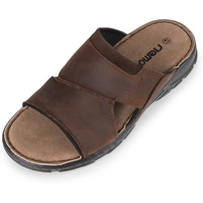 riemot Herrsandaler i Läder,Bekväma Slip-On Sandaler med Mjuk Fotbädd och Handsydda Sömdetaljer,Sommarsandaler för Vardag,Hem och Trädgård, Brun, EU 45 riemot Herrsandaler i Läder,Bekväma Slip-On Sandaler med Mjuk Fotbädd och Handsydda Sömdetaljer,Sommarsandaler för Vardag,Hem och Trädgård, Brun, EU 45