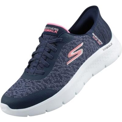 Skechers dam Go Walk Flex Kaylee Sneaker, Marinblå textil rosa trim, 38.5 EU Skechers dam Go Walk Flex Kaylee Sneaker, Marinblå textil rosa trim, 38.5 EU