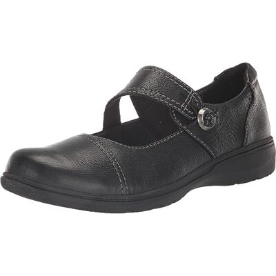 Clarks Carleigh Mary Jane Flat för kvinnor, läder, smal, Svart läder, 40 EU bred Clarks Carleigh Mary Jane Flat för kvinnor, läder, smal, Svart läder, 40 EU bred