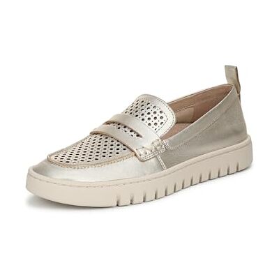Vionic Uptown Perf platta loafers för kvinnor, Guld läder, 38 EU Vionic Uptown Perf platta loafers för kvinnor, Guld läder, 38 EU