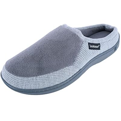 Isotoner Herr Microterry och Waffle Travis Slip-on Hoodback med minnesskum tofflor, aska, 12/13 UK, Aska, 44.5/45.5 EU Isotoner Herr Microterry och Waffle Travis Slip-on Hoodback med minnesskum tofflor, aska, 12/13 UK, Aska, 44.5/45.5 EU