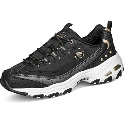 Skechers Dam D'Lites Bold Views Sneaker, Svart Duraleather guldkant, 38 EU Skechers Dam D'Lites Bold Views Sneaker, Svart Duraleather guldkant, 38 EU