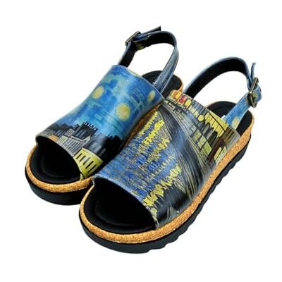 DOGO Dam Vegan Läder Blå Kompenserade Sandaler Sea Sparkles Mönster, Material: Polyester, 40 EU DOGO Dam Vegan Läder Blå Kompenserade Sandaler Sea Sparkles Mönster, Material: Polyester, 40 EU