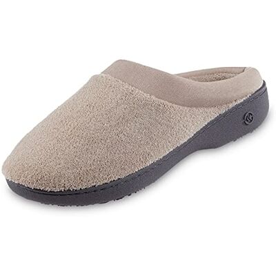 Isotoner Dam frotté och satin slip-on vadderad toffel med minnesskum för inomhus/utomhus komfort platta sandaler, STEN, 36/37 EU Isotoner Dam frotté och satin slip-on vadderad toffel med minnesskum för inomhus/utomhus komfort platta sandaler, STEN, 36/37 EU