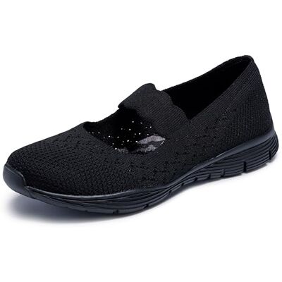 Skechers Seager Power Hitter Mary Jane Stickade sneakers för kvinnor, Svart/Svart, 36 EU Skechers Seager Power Hitter Mary Jane Stickade sneakers för kvinnor, Svart/Svart, 36 EU