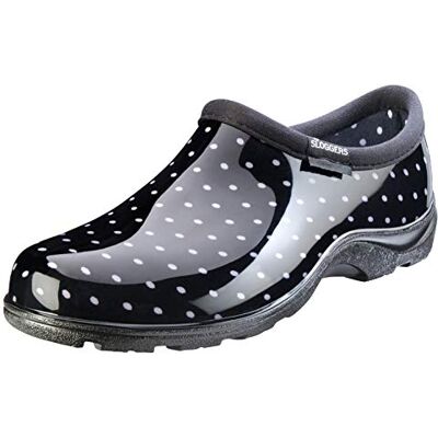 Sloggers Original Waterproof Rain and Garden Shoe for Women– Outdoor Slip-On Garden Clog Made in The USA with Premium Comfort Insole and Arch Support Polka Dot Print Black and White, Size 11 Sloggers Original Waterproof Rain and Garden Shoe for Women– Outdoor Slip-On Garden Clog Made in The USA with Premium Comfort Insole and Arch Support Polka Dot Print Black and White, Size 11