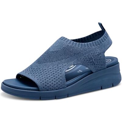 Tamaris Comfort damsandaler med klack, elastiska veganska kilsandaler, denim, 38 EU, Denim, 38 EU Tamaris Comfort damsandaler med klack, elastiska veganska kilsandaler, denim, 38 EU, Denim, 38 EU