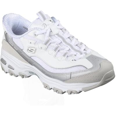 Skechers kvinnors D'Lites Smooth Nostalgia sneakers, Vit Silver, 7,5 UK Skechers kvinnors D'Lites Smooth Nostalgia sneakers, Vit Silver, 7,5 UK