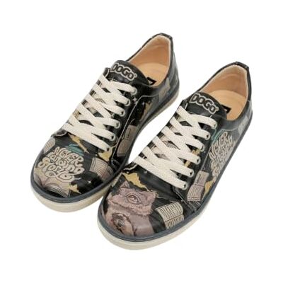 DOGO Kvinnors svarta veganska läder sneakers Never Ending Story-mönster, Material: Polyester, 38 EU DOGO Kvinnors svarta veganska läder sneakers Never Ending Story-mönster, Material: Polyester, 38 EU