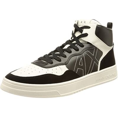 Giorgio Armani Herr hög topp, flerfärgad, präglad logotyp sneakers, svart + svart, 42 EU Giorgio Armani Herr hög topp, flerfärgad, präglad logotyp sneakers, svart + svart, 42 EU