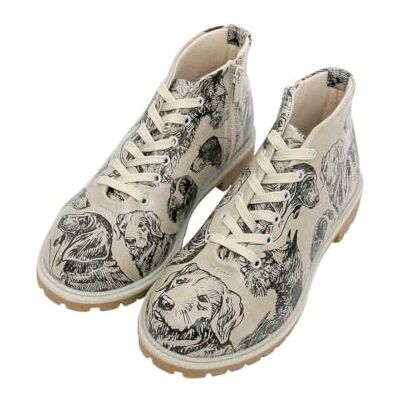 DOGO Kvinnors veganska läder beige stövletter hundarnas liv mönster, Material: Polyester, 38 EU DOGO Kvinnors veganska läder beige stövletter hundarnas liv mönster, Material: Polyester, 38 EU