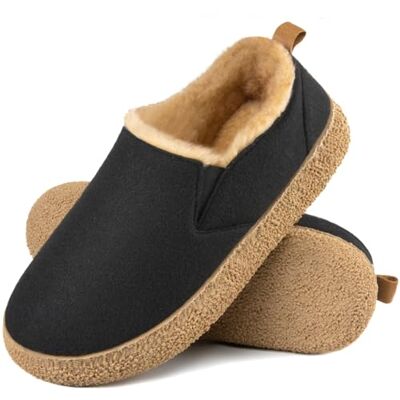 MERRIMAC Damtofflor i fuskfiltar, stängda, varma, bekväma, halkfria minnesskum inomhusskor med elastiska gurkor, Bläck svart, 36/37 EU MERRIMAC Damtofflor i fuskfiltar, stängda, varma, bekväma, halkfria minnesskum inomhusskor med elastiska gurkor, Bläck svart, 36/37 EU
