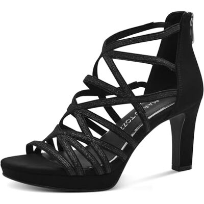 MARCO TOZZI Damsandaler med klack, glitter, vegansk, Svart kam, 40 EU MARCO TOZZI Damsandaler med klack, glitter, vegansk, Svart kam, 40 EU