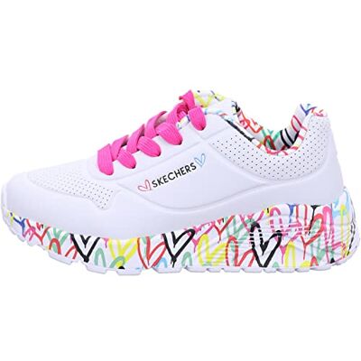 Skechers Uno Lite Lovely Luv flickor Sneaker, Vit syntetisk H rosa trim, 38 EU Skechers Uno Lite Lovely Luv flickor Sneaker, Vit syntetisk H rosa trim, 38 EU