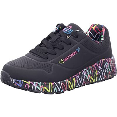 Skechers Uno Lite Lovely Luv flickor Sneaker, Svart syntetisk multi trim, 38 EU Skechers Uno Lite Lovely Luv flickor Sneaker, Svart syntetisk multi trim, 38 EU