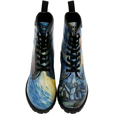 DOGO Dam veganskt läder blå långa stövlar Vincent van Gogh The Starry Night Collage Muse Motif-36, Material: Polyester, 36 EU DOGO Dam veganskt läder blå långa stövlar Vincent van Gogh The Starry Night Collage Muse Motif-36, Material: Polyester, 36 EU