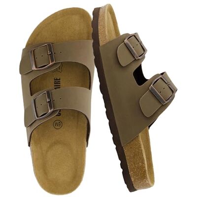 CUSHIONAIRE Lane Cork Footbed Sandals for Women – Comfortable Double Buckle Slip-On with Genuine Suede Footbed & Arch Support Slides for Women Footwear, BROWN 8.5 CUSHIONAIRE Lane Cork Footbed Sandals for Women – Comfortable Double Buckle Slip-On with Genuine Suede Footbed & Arch Support Slides for Women Footwear, BROWN 8.5