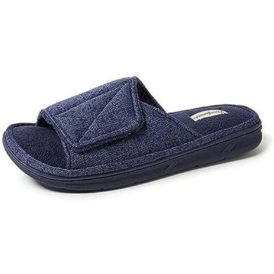 Dearfoams Men's Indoor/Outdoor Adjustable Machine Washable Memory Foam Terry Slide Slipper, Navy (Marled Knit), 13-14 Dearfoams Men's Indoor/Outdoor Adjustable Machine Washable Memory Foam Terry Slide Slipper, Navy (Marled Knit), 13-14
