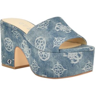 GUESS Damsandaler Yapplea med klack, Blå denimlogotyp, 11 GUESS Damsandaler Yapplea med klack, Blå denimlogotyp, 11