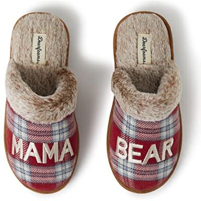 Dearfoams Damen gåvor till mamma söt mysig mors dag mamma björn toffel Hausschuh, Röd blå pläd, X-Large Dearfoams Damen gåvor till mamma söt mysig mors dag mamma björn toffel Hausschuh, Röd blå pläd, X-Large